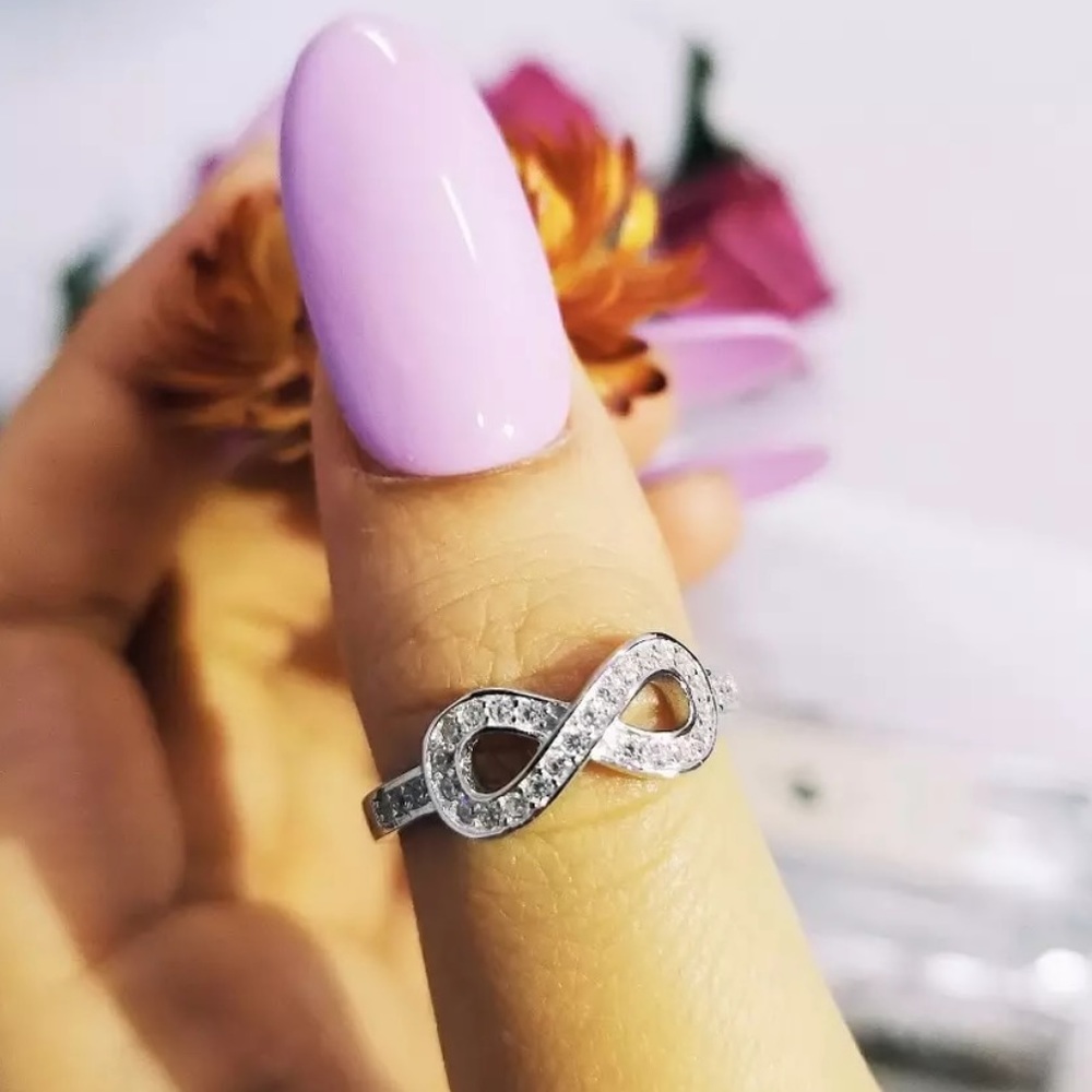 NEW 925 STERLING SILVER DIAMOND INFINITY RING, CUTE RING, SHINY RING. - Picture 2 of 6